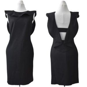 Carla G Dress Black Woll Dress Womens 42 Low Back Ruffle Flutter LBD